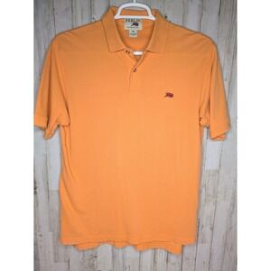 Perlis Mens Polo Shirt Size Medium Orange‎ Peruvian Cotton Red Crawfish Logo